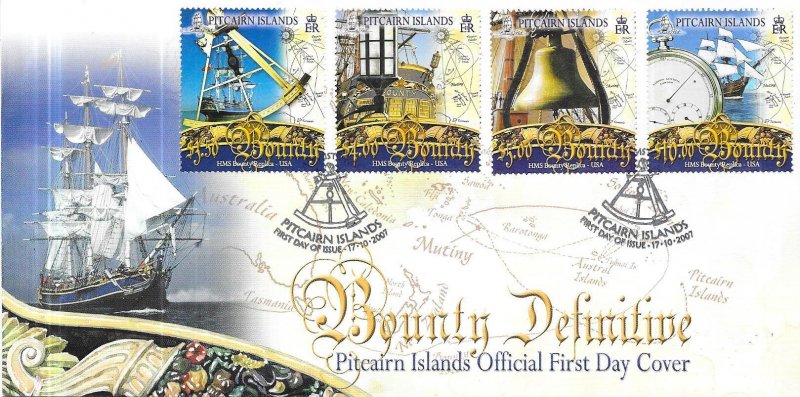 Pitcairn Islands #660-663 H.M.S. Bounty on cover  (FDC)  CV $21.00