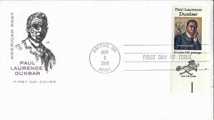 1975 FDC, #1554, 10c Paul Laurence Dunbar, House of Farnam & Art Craft