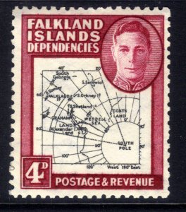 Falkland Islands Depd 1946 - 49 KGV1 4d Claret & Black Map MM SG G5 ( F1347 )