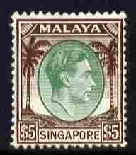 Singapore 1948-52 KG6 $5 green & brown P14 very light...