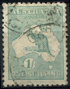 Australia Sc#10 Used, 1sh bl grn, Kangaroo issue (1913)