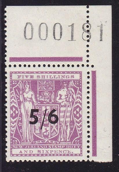 New Zealand 1944 KGVI AR96 SGF214 5/6 Top Sheet Margin with Control Number XF/NH