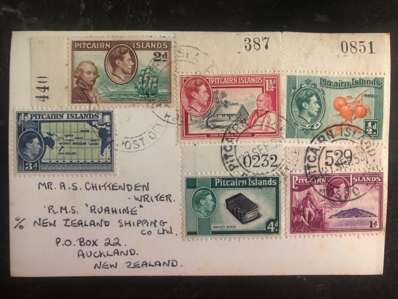 1953 Pitcairn Islands RPPC Cover FDC To Aukland New Zealand MV Ruahine Ship