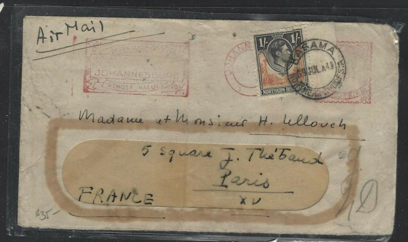 NORTHERN RHODESIA  (P1703B)  KGVI 1/-  1949  KASAMA TO FRANCE