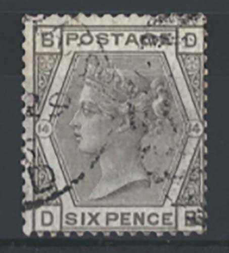 GB 1873 6d grey plate 14 vfu, light duplex sg147 cat £90