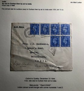 1941 Oxford England Censored Airmail Cover To General Mackenzie Quetta India