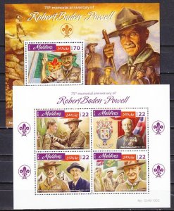 Maldives, 2016 issue. Scout Baden Powell sheet of 4 & sheet.