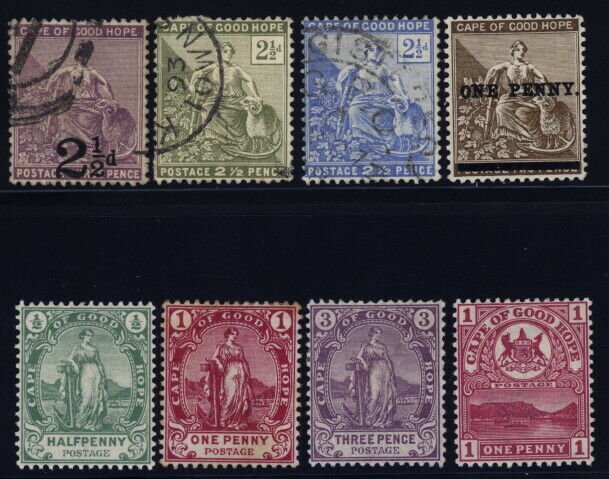 Cape of Good Hope 55-57 used, 58 mh, 59 to 61 mint set,62 mint, large anchor wm