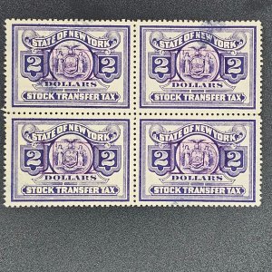 US 9MO15 New York Stock Tax Transfer block of 4 Used