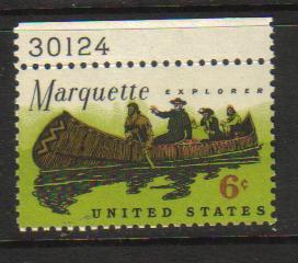 #1356 MNH plate # single 6c Father Marquette 1968 Issue