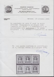 Vatican 1934 Provisional Surcharge set 1st printing MNH ** Genuine, PHOTO CERT 