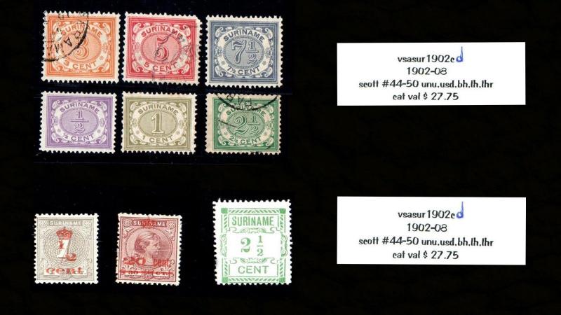 VINTAGE: SURINAM ASSORTMENT USD,OG,NH SCOTT  $514 EST LOT # 1600