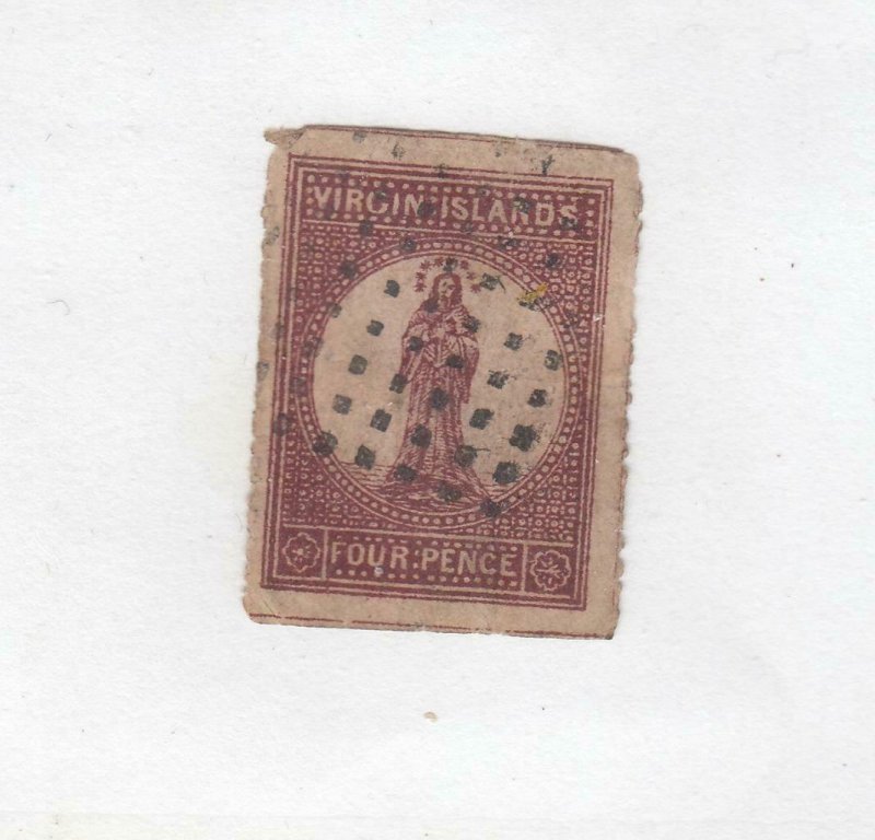 VIRGIN ISLANDS  # 5  VF-USED  4d  1867-70  ST. URSULA / LAKE,BUFF CAT VALUE $65