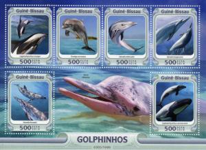 Guinea-Bissau 2016 MNH Dolphins 6v M/S Marine Animals Bottlenose Spinner Dolphin