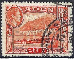 ADEN 1939 KGV 8 Anna Red-Orange SG23 Used