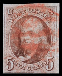 US STAMPS # 1 IMPERF USED CAT. $500 LOT #1459