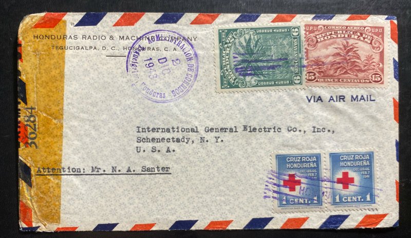 1943 Tegucigalpa Honduras Censored Airmail Cover To Schenectady NY USA
