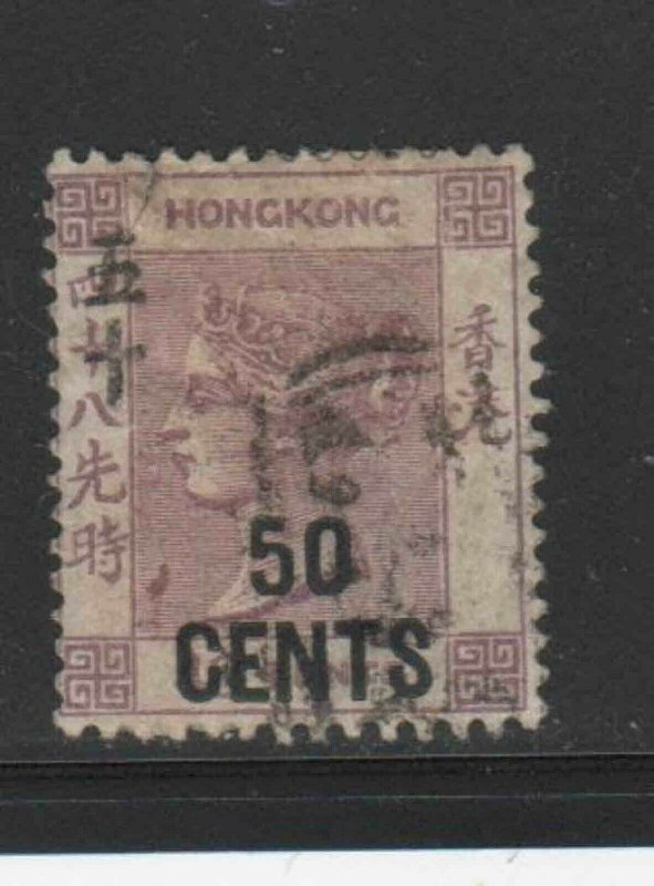 HONG KONG #62  1891   50c on 48c  QUEEN VICTORIA    USED F-VF