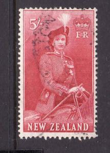 New Zealand-Sc#300-used 5sh rose car-QEII-1953-7-