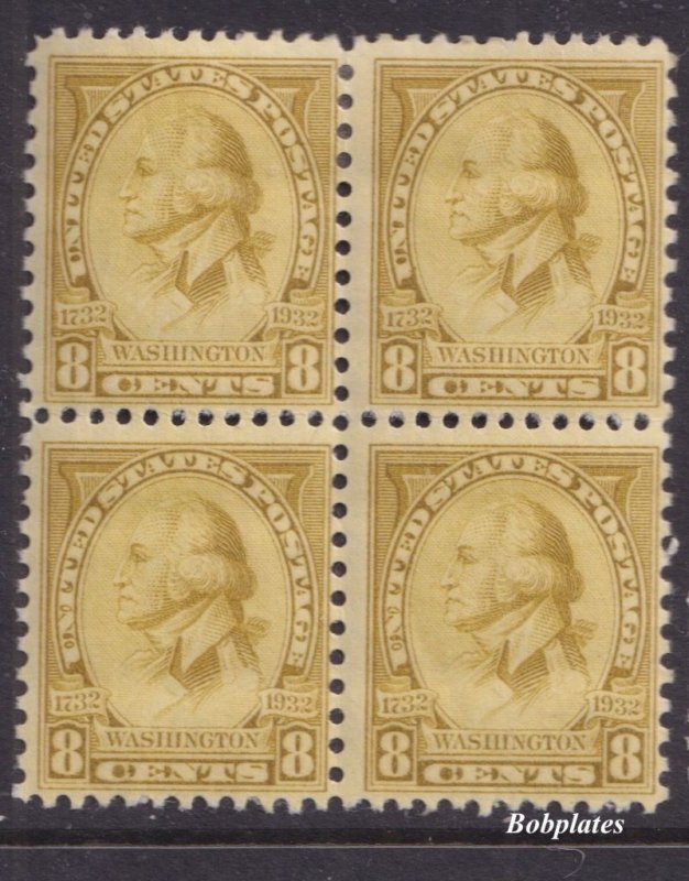 BOBPLATES US #713 Washington Bicentennial Block of 4 F-VF H SCV= $10