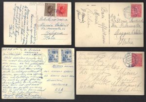 YUGOSLAVIA 1930-50's FOUR POST CARDS DIFFERENT TOWN CANCELS