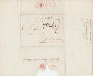 US 1803 SFL, NY to Bordeaux, France, Ouverte a l'amiraute de Londres, censored