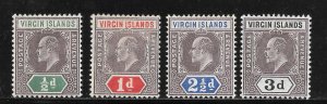 Virgin Islands Scott 29-30,32-33 Unused HOG - 1904 King Edward VII - SCV $14.50