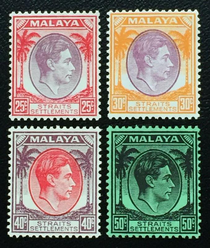 Malaya Straits Settlements 1937 KG VI 25c-50c High Value MLH SG#286-289 CV£103