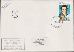 BR ANTARCTIC TERRITORY 1981 TAXED cover Research Ship BRANSFIELD cachet....a8665