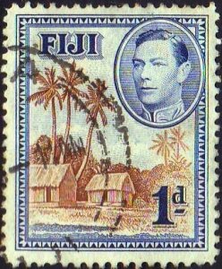 Fiji 1938 Sc#118, SG#93 1d Village Scene & KGVI, USED-VF-NH.