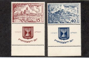 Israel Scott #46-47 1951 Independence Full Length Tab Set MNH!!