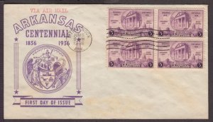 1936 ARKANSAS Centennial 100 yrs 782-28 block of 4, unknown cachet-maker