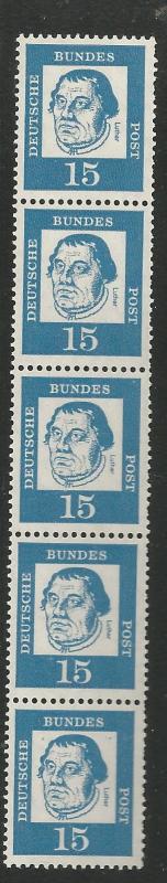 GERMANY 828 MNH, STRIP OF 5, COIL, MARTIN LUTHER