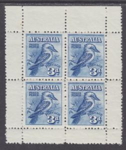 Australia Sc 95a MNH. 1928 3p Kookaburra, Melbourne Exhibition Pane of 4, VF