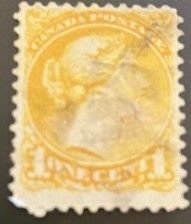 1870-89 1 Cent Queen Victoria Canada Yellow Scott # 35 Perf 12