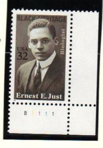 #3058 MNH plate # single 32c Ernest E. Just 1996 Issues