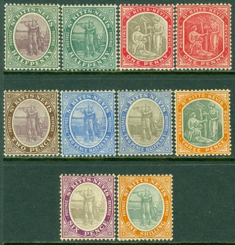 EDW1949SELL : ST KITTS 1905-18 Scott #11-20 Very Fine, Mint Original Gum Cat $67