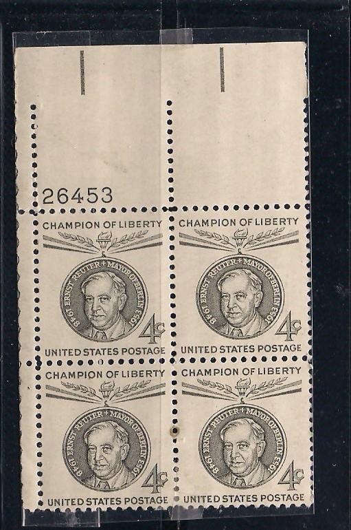 US Plt Blk Sc# 1136 Ernst Reuter MNH #26453 UL