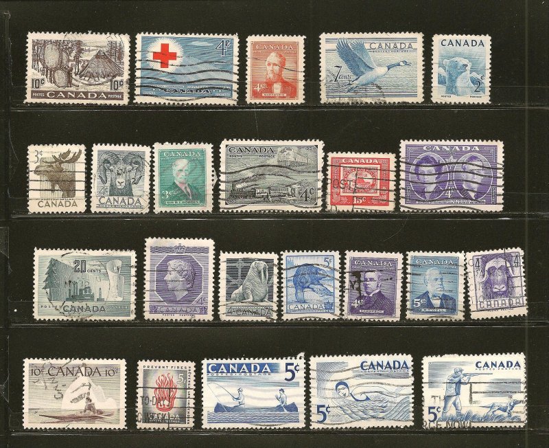 Canada Collection of 23 Different 1950's Stamps Used