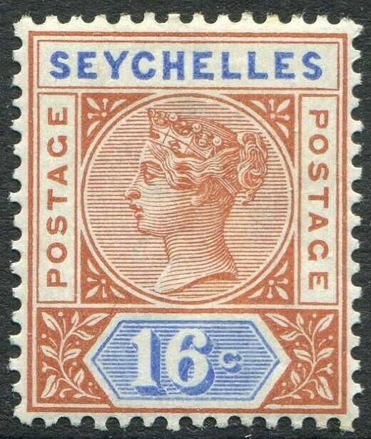 SEYCHELLES-1892 16c Chestnut & Ultramarine Die II Sg 14 MOUNTED MINT V48927