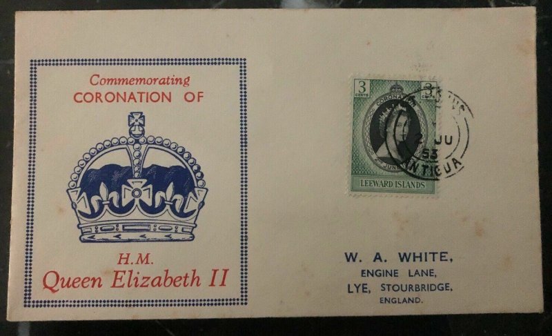 1953 St Johns Antigua QE 2 Coronation First Day Cover Queen Elizabeth FDC To Uk 