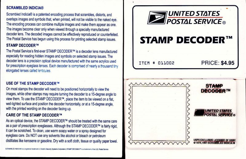 USPS US Stamp  DECODER  / Special US Stamps Scott Listed / INIDICIA Decoder