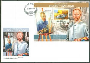 GUINEA BISSAU 2013 160th BIRTH  VINCENT VAN GOGH  SOUVENIR SHEET FDC