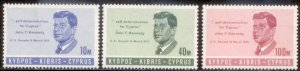 Cyprus 1965 SC# 251-3 JFK MNH-OG E35