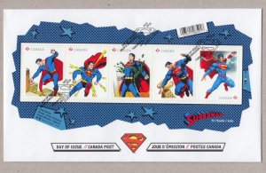 SUPERMAN = Comic book Hero = Souvenir Sheet  Official FDC Canada 2013