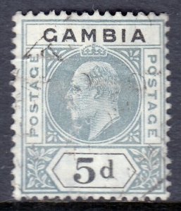 GAMBIA — SCOTT 50 (SG 63) — 1905 5d KEVII GRAY AND BLACK — USED — SCV $27