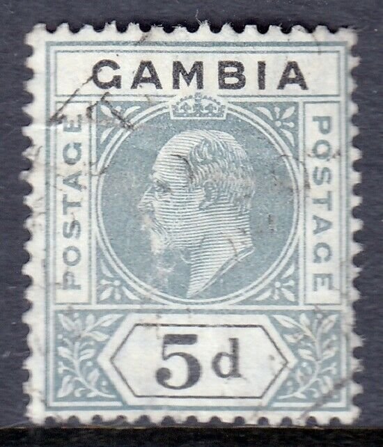 GAMBIA — SCOTT 50 (SG 63) — 1905 5d KEVII GRAY AND BLACK — USED — SCV $27