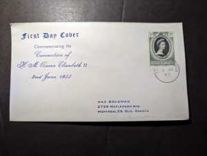 1953 British Tristan Da Cunha QE2 Coronation First Day Cover FDC to Canada