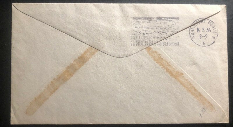 1936 New York USA Hindenburg LZ 129 Zeppelin FFC Souvenir Sheet cover to Germany
