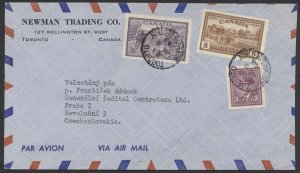 1949 Air Mail Cover Toronto to Czechoslovakia with Receiver